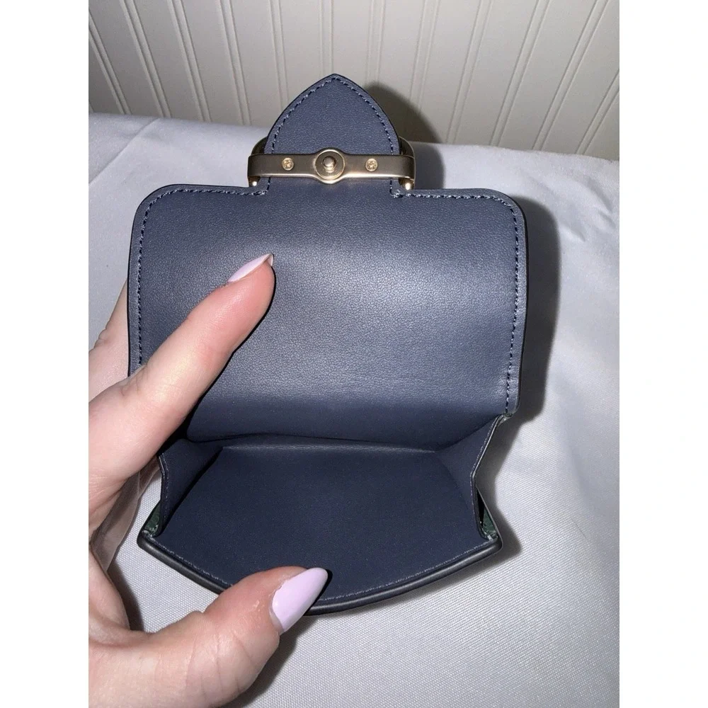 COACH PEBBLED LEATHER MORGAN TRIFOLD WALLET EVERGREEN FORREST GREEN GOLD - Picture 8 of 13